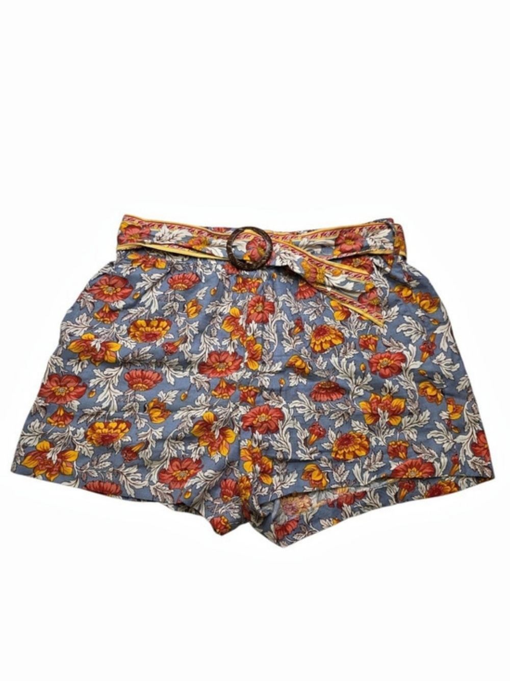 Rachel Zoe Floral Linen High-Waist Shorts in Blue & Red Like New